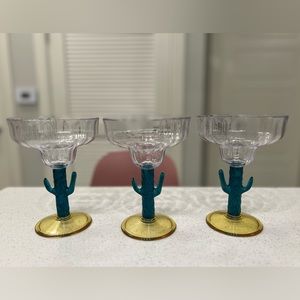 Vintage set of 3 NCC 1994 Cactus Margarita Glass/ Coupe, Barware, Acrylic, Cinco